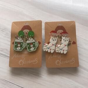 Set‎ of 2 New Acrylic Earrings Lama and Hot Cocoa Snowman